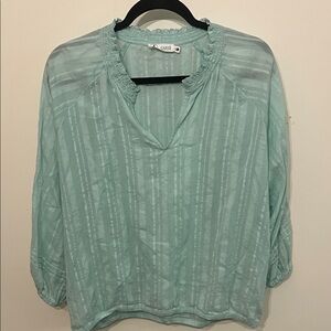 Carve Designs Mint Green Peasant Split-Neck Blouse
